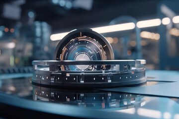 Poster - A Close Up Of A Metal Object On A Table With A Blurry Background Newsroom Animation Motion Graphics