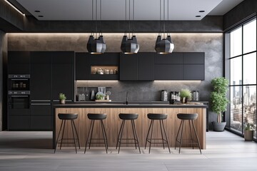 Poster - Contemporary kitchen design with accessories. Generative AI