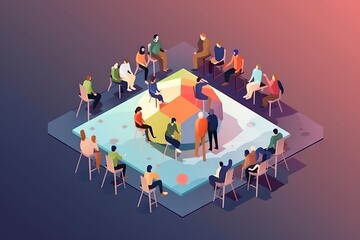 Poster - A Group Of People Sitting Around A Table With A Colorful Object Workshop Graphic Design Employee Training And Development Generative AI 
