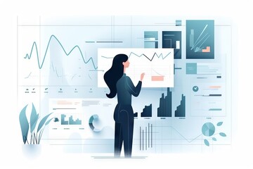 Poster - A Woman Standing In Front Of A Whiteboard With Graphs On It Workshop Graphic Design Hr Analytics