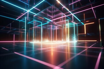 Poster - A Room With Neon Lights And A Black Floor With A Black Floor Arcade Animation Motion Graphics