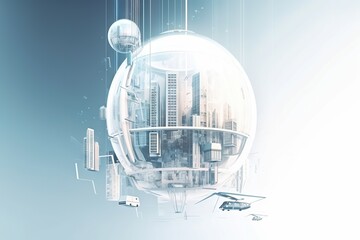 Poster - A Futuristic City With A Futuristic Architecture And A Futuristic Airplane Flying Over It Modern Urban Skyline Panoramic Photography Manufacturing Planning And Control Generative AI 