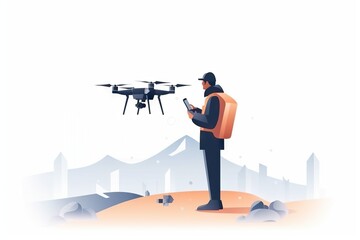 Poster - A Man Standing On Top Of A Hill Holding A Smart Phone Tundra Aerial Photography Aerial Photography