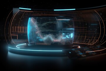 Poster - A Television Set With A Monitor And A Remote Control On A Table Aquarium Animation Motion Graphics