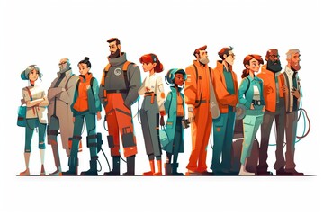 Poster - A Group Of People Standing Next To Each Other In Front Of A White Background Military Base Animation Crowdfunding Generative AI 