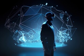 Poster - A Man In A Suit And A Virtual Reality Headset Standing In Front Of A Futuristic Background Workshop Stereoscopic Photography Virtual Reality Generative AI 