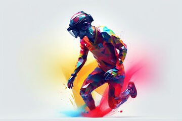 Aufkleber - A Man Riding A Skateboard With A Colorful Background Behind Him Skate Park Color Field Painting Virtual Reality