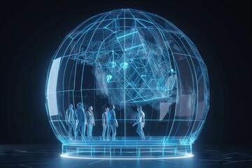 Poster - A Group Of People Standing Inside Of A Glass Ball With A Face Inside Deep Sea Trench Video Art Motion Graphics