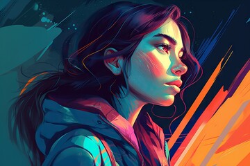 Poster - A Woman With Long Hair And A Hoodie Looking At Something Marina Graphic Design Print Design