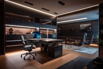 Poster - a modern office with a desk and chairs in the middle of the room conference room architectural photo