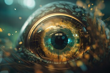 Poster - A Close Up Of A Very Large Eyeball With A Bright Green Center Zoo Animation Artificial Intelligence Generative AI 