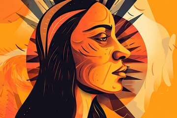 Poster - A Woman With A Lion Head On Her Face And A Sun Behind Her Prairie Graphic Design Print Design