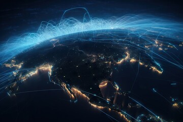 Poster - A Map Of The World With A Lot Of Lights On It Deep Sea Trench Panoramic Photography Supply Chain Optimization Generative AI 