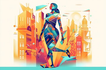 Poster - A Woman In A Futuristic City With A Futuristic Background And A Futuristic Design Modern Urban Skyline Graphic Design Print Design Generative AI 