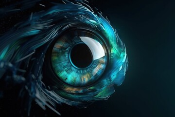 Poster - A Close Up Of A Blue Eye With A Black Background And A Circular Lens Zoo Video Art Motion Graphics