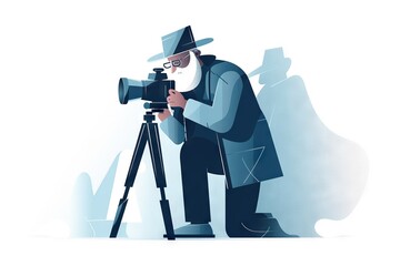 Poster - A Man In A Hat And Coat Is Looking Through A Camera Iceberg Advertising Photography Forensic Photography Generative AI 