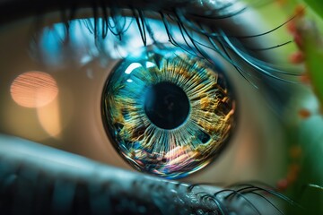 Poster - A Close Up Of A Person's Eye With A Reflection Of The Sun In The Iris Aquarium Macro Photography Macro Photography Generative AI 