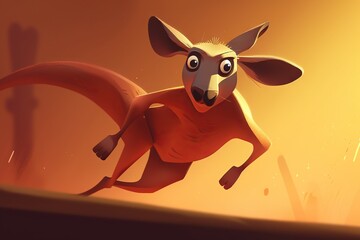 Poster - A Cartoon Kangaroo Running Through A Desert Landscape With A Yellow Background Savanna Animation Animation Filmmaking Generative AI 