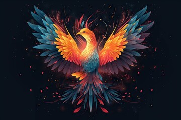 Leinwandbilder - A Colorful Bird With Wings Spread Out On A Black Background With A Splash Of Paint Zoo Graphic Design Print Design Generative AI 