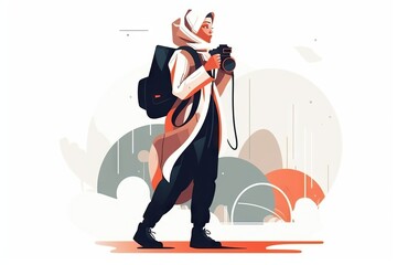 Poster - A Man With A Backpack And Camera In His Hands Is Walking Mangrove Swamp Travel Photography Travel Photography Generative AI 