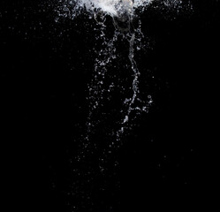  Shape form droplet of Water splashes into drop water attack fluttering in air and stop motion freeze shot. Splash Water for texture graphic resource elements, black background isolated