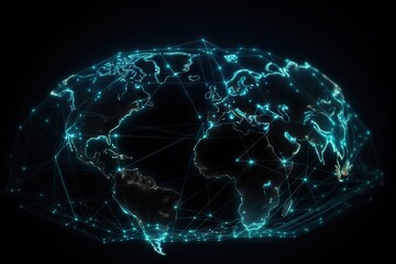 Poster - A Blue And Black World Map With Lines And Dots On It Deep Sea Trench Video Art Supply Chain Optimization Generative AI 