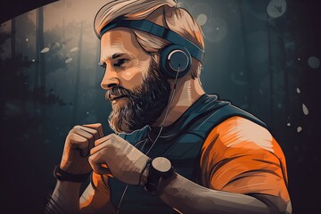 Poster - A Man With Headphones On His Ears Is Looking At Something Zoo Digital Art Vector Art