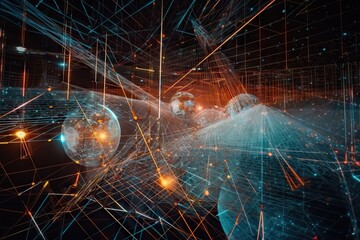 Fototapete - A Futuristic Abstract Background With A Lot Of Lines And Dots In The Center Deep Sea Trench Video Art Motion Graphics Generative AI 