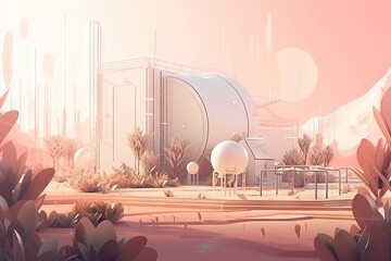 Poster - A Futuristic City With A Lot Of Plants And Buildings In The Background Lunar Landscape Animation Environment Generative AI 