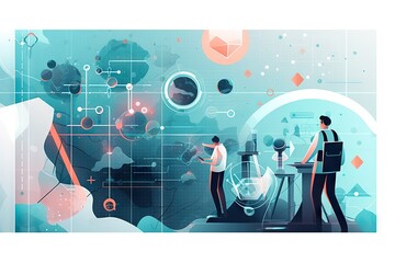 Poster - A Couple Of People Standing Next To Each Other Near A Table Workshop Graphic Design Hr Analytics