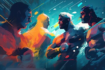 Poster - A Group Of Men Standing Next To Each Other In Front Of A Blue Background Boxing Gym Animation Motion Graphics Generative AI 