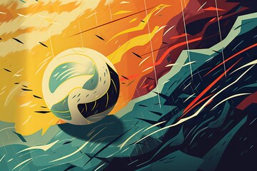 Leinwandbilder - A Soccer Ball Is In The Water With A Sunset In The Background Canyon Kinetic Art Motion Graphics Generative AI 