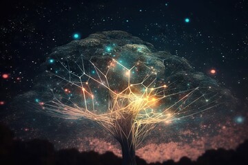 Poster - a tree with many branches and lights in the branches with a sky background forest video art motion g
