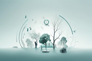 Poster - A Digital Image Of A Park With Trees And A Clock On It Orchard Environmental Art Motion Graphics