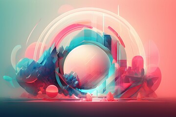 Leinwandbilder - A Digital Painting Of A Circular Object With A Pink Background And Blue And Pink Shapes Glacier Typography Motion Graphics Generative AI 