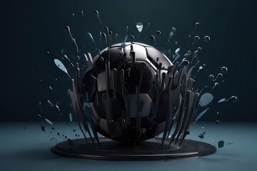 Poster - A Soccer Ball Is On A Black Plate With Water Droplets On It Sports Bar Kinetic Art Motion Graphics Generative AI 