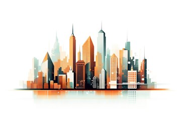Poster - A City Skyline With Skyscrapers And Buildings In Orange And Blue Modern City Skyline In The Morning Panoramic Photography Real Estate Investment Trusts (reits) Generative AI 