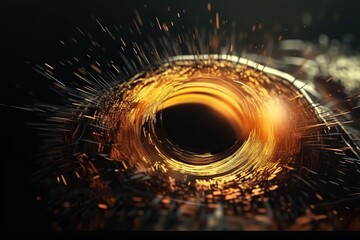 Poster - a black hole with a yellow light inside it and some white and black lines deep sea trench kinetic ar
