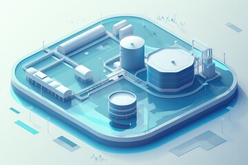 Poster - A Computer Generated Image Of A Factory With A Large Amount Of Equipment Wastewater Treatment Plant Animation Motion Graphics Generative AI 