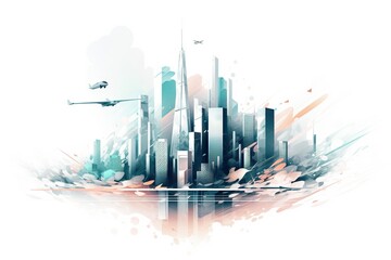 Poster - A City With A Plane Flying Over It And A Plane Flying Over It Modern Urban Skyline Aerial Photography Cities