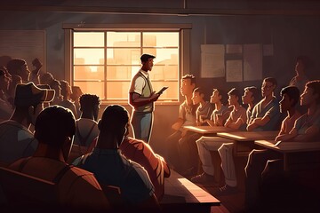 Poster - A Man Standing In Front Of A Group Of People In A Room Classroom Animation Diversity And Inclusion