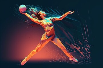 Poster - A Woman Is Playing Volleyball In A Low Poly Style With A Ball Sports Bar Sports Photography Motion Graphics Generative AI 