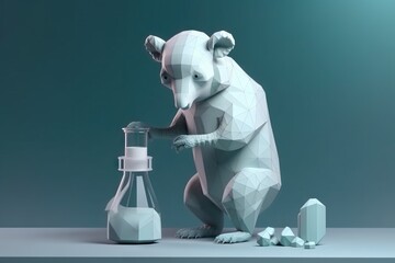 Poster - A Bear Is Standing Next To A Bottle Of Liquid And A Glass Arctic Sea Ice Cubism Motion Graphics Generative AI 