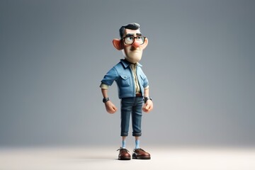 Poster - A Cartoon Character With Glasses And A Tie On A Gray Background Park Animation Animation Filmmaking