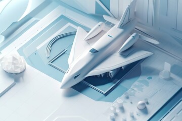Poster - A Model Of A Jet Plane On A Table With A Blue Background Tundra Graphic Design 3d Modeling