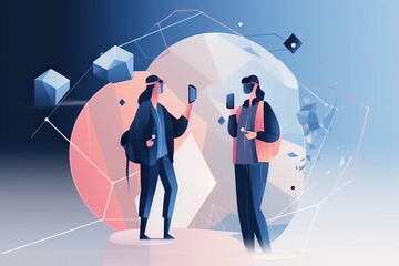 Poster - 
Two Men Standing Next To Each Other In Front Of A Large Object Lunar Landscape Animation Augmented Reality Generative AI  generative Ai, generative, AI, 