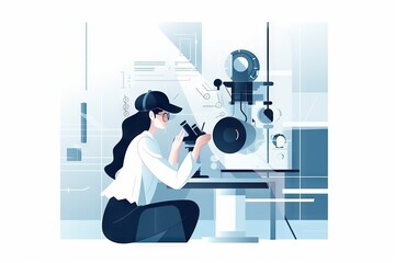 Poster - A Woman Is Sitting Down And Working On A Project With A Machine Workshop Advertising Photography Manufacturing Planning And Control Generative AI 