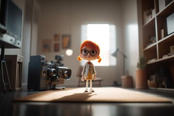 Poster - A Doll Is Standing On A Rug In A Room With A Television Bedroom Animation Animation Filmmaking
