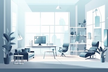 Poster - A Room With A Desk Chairs And A Computer Monitor Living Room Minimalism Smart Homes Generative AI 