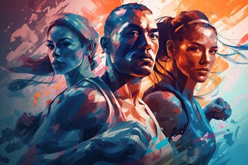Poster - A Painting Of Two People Running Together With A Splash Of Paint Boxing Gym Sports Photography Fitness Apparel